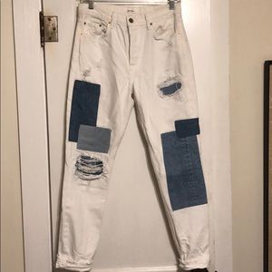 GRLFRND white denim patchwork jeans